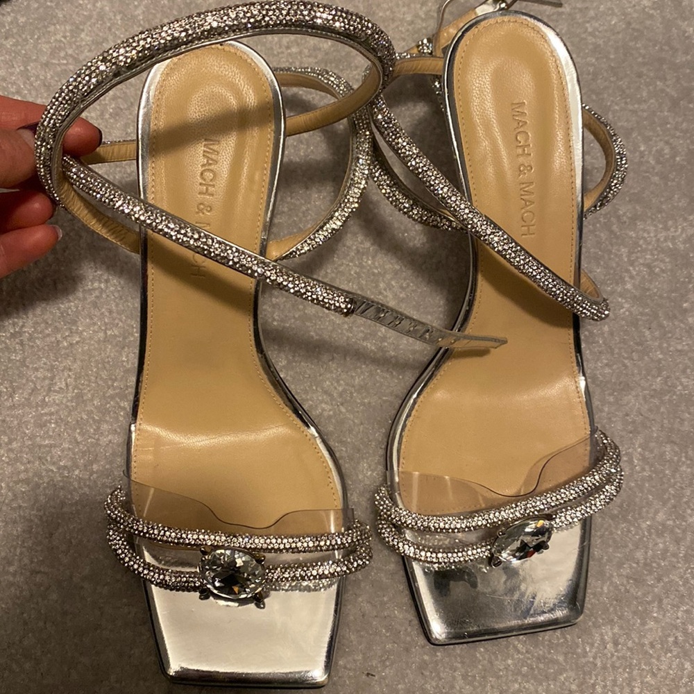 Mach & Mach clear and silver diamond studded sandals size 38.5